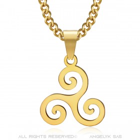 Bijou breton Pendentif triskel Symbole celte Acier et Or bobijoo