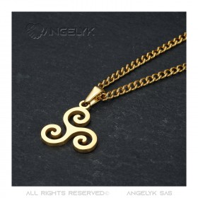 Bijou breton Pendentif triskel Symbole celte Acier et Or bobijoo