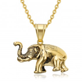 Pendentif éléphant Porte-bonheur Acier inoxydable et Or bobijoo