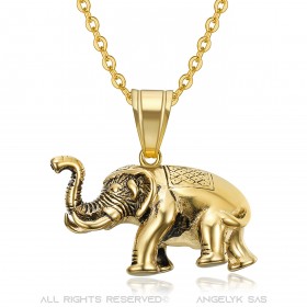 Pendentif éléphant Porte-bonheur Acier inoxydable et Or bobijoo