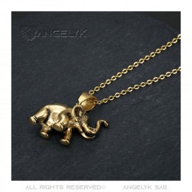 PE0152 BOBIJOO Jewelry Lucky Elephant Pendant Stainless Steel and Gold