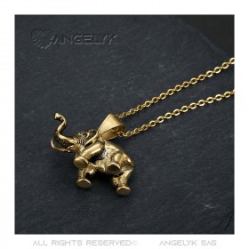 PE0152 BOBIJOO Jewelry Lucky Elephant Pendant Stainless Steel and Gold