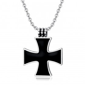 PE0012 BOBIJOO JEWELRY Schwarzes Kreuz Halskette Celtic Malta Templer Anhänger 25mm Kette