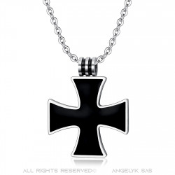 PE0012 BOBIJOO JEWELRY Schwarzes Kreuz Halskette Celtic Malta Templer Anhänger 25mm Kette
