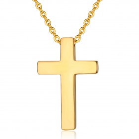 PE0015 BOBIJOO Jewelry Collana Croce senza Cristo Pieno Acciaio Inossidabile e Oro 32mm Minimalista