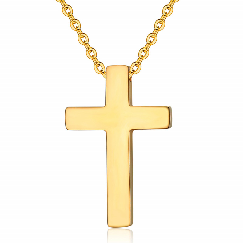 PE0015 BOBIJOO Jewelry Collana Croce senza Cristo Pieno Acciaio Inossidabile e Oro 32mm Minimalista