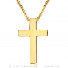 PE0015 BOBIJOO Jewelry Collana Croce senza Cristo Pieno Acciaio Inossidabile e Oro 32mm Minimalista