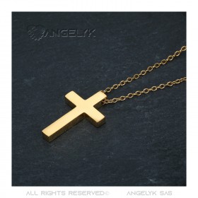 Collier croix sans Christ Acier Inoxydable plein et Or 32mm Minimaliste bobijoo