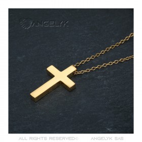 PE0015 BOBIJOO Jewelry Kreuzkette ohne Christus Vollständig Edelstahl und Gold 32mm Minimalistisch