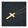 PE0015 BOBIJOO Jewelry Collana Croce senza Cristo Pieno Acciaio Inossidabile e Oro 32mm Minimalista