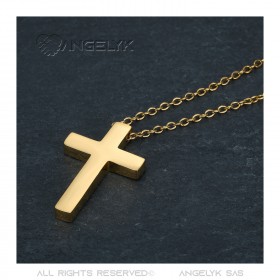 PE0015 BOBIJOO Jewelry Collana Croce senza Cristo Pieno Acciaio Inossidabile e Oro 32mm Minimalista