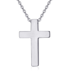 PE0015S BOBIJOO Jewelry Collana Croce senza Cristo Pieno Acciaio Inossidabile Argento 32mm Minimalista