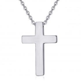 PE0015S BOBIJOO Jewelry Collar Cruz sin Cristo Full Acero Inoxidable Plata 32mm Minimalista