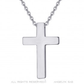 Collier croix sans Christ Acier Inoxydable plein Argenté 32mm Minimaliste bobijoo