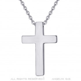 PE0015S BOBIJOO Jewelry Cross necklace without Christ Full Stainless Steel Silver 32mm Minimalist