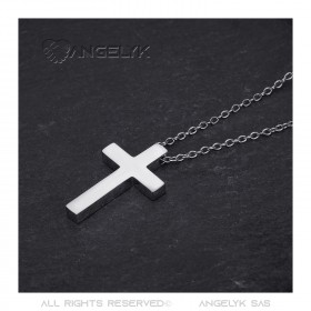 Collier croix sans Christ Acier Inoxydable plein Argenté 32mm Minimaliste bobijoo