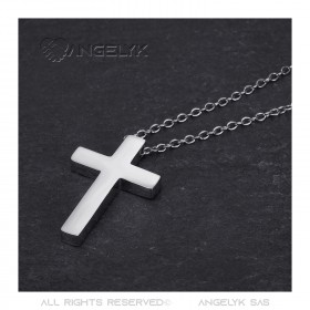 Collier croix sans Christ Acier Inoxydable plein Argenté 32mm Minimaliste bobijoo