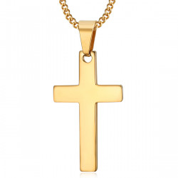 PE0020 BOBIJOO Jewelry Collana Croce Pendente senza Cristo Acciaio Inox Oro 35mm