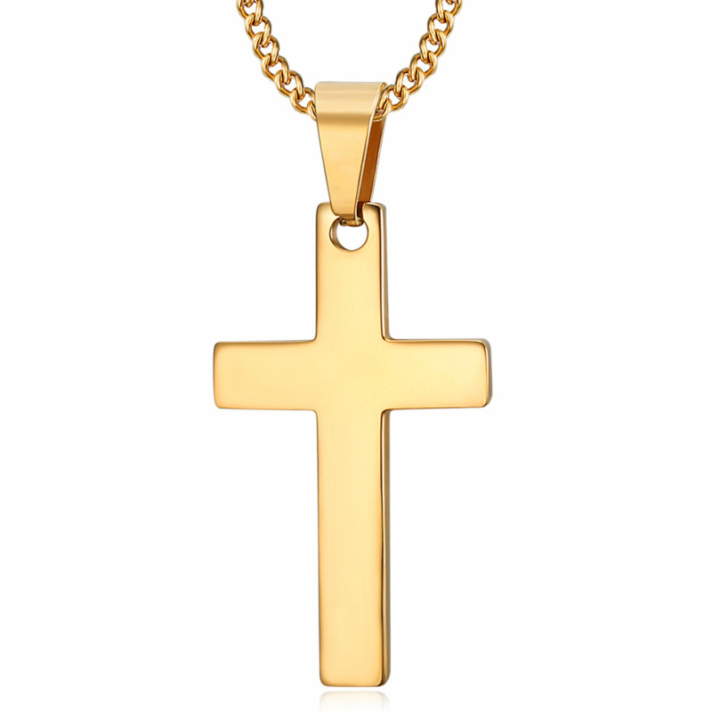 PE0020 BOBIJOO Jewelry Collana Croce Pendente senza Cristo Acciaio Inox Oro 35mm