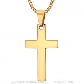 Collier croix Pendentif sans christ Acier Inoxydable Or 35mm bobijoo