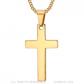 PE0020 BOBIJOO Jewelry Kreuz Kettenanhänger ohne Christus Edelstahl Gold 35mm