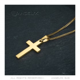 PE0020 BOBIJOO Jewelry Collana Croce Pendente senza Cristo Acciaio Inox Oro 35mm