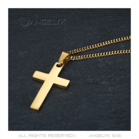 Collier croix Pendentif sans christ Acier Inoxydable Or 35mm bobijoo