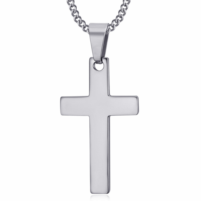 PE0020S BOBIJOO Jewelry Cross Necklace Pendant without Christ Stainless Steel Silver 35mm