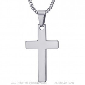 Collier croix Pendentif sans christ Acier Inoxydable Argent 35mm bobijoo