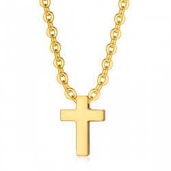 PEF0021 BOBIJOO Jewelry Collana croce da donna Ciondolo piccolo 12x9mm Catena Acciaio Oro