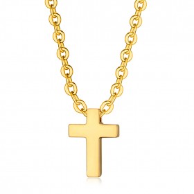 PEF0021 BOBIJOO Jewelry Damen Kreuzkette Kleiner Anhänger 12x9mm Stahl Goldkette