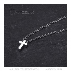 Collier croix femme Petit pendentif 12x9mm Acier Argent Chaîne bobijoo