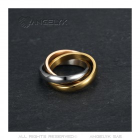 Bague 3 Anneaux Couleurs Or Jaune Blanc Rose Gold   IM#21495