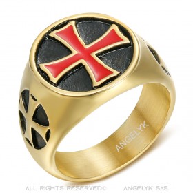 BA0131 BOBIJOO JEWELRY Templer Siegelring Tempelorden Rotes Kreuz Stahl Gold