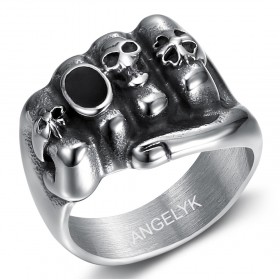 Ring biker Clenched fist Skull Fleur-de-lys Clover Stainless Steel   IM#21562