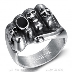 Ring biker Clenched fist Skull Fleur-de-lys Clover Stainless Steel   IM#21563