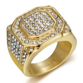 BA0235 BOBIJOO JEWELRY Men's Diamond Signet Ring Stainless Steel Gold and Zirconium