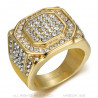 BA0235 BOBIJOO JEWELRY Men's Diamond Signet Ring Stainless Steel Gold and Zirconium