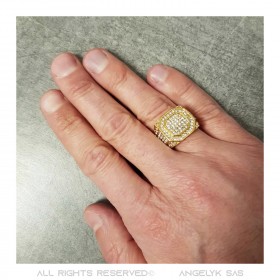 BA0235 BOBIJOO JEWELRY Men's Diamond Signet Ring Stainless Steel Gold and Zirconium
