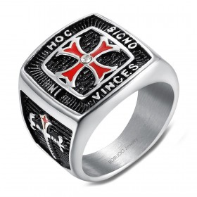 Bague Acier Chevalier Templier IN HOC SIGNO VINCES bobijoo