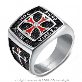 Anello Acciaio Cavaliere Templare IN HOC SIGNO VINCES bobijoo