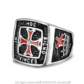 BA0183A BOBIJOO JEWELRY Anillo Acero Caballero Templario IN HOC SIGNO VINCES