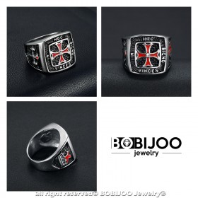 BA0183A BOBIJOO JEWELRY Anillo Acero Caballero Templario IN HOC SIGNO VINCES