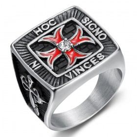 BA0183 BOBIJOO JEWELRY Anillo IN HOC SIGNO VINCES cruz templaria patada roja