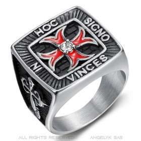 Bague templier Croix pattée rouge IN HOC SIGNO VINCES bobijoo