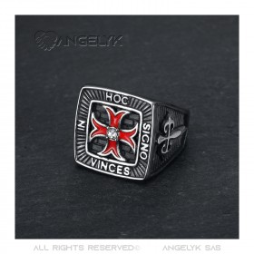 Bague templier Croix pattée rouge IN HOC SIGNO VINCES bobijoo