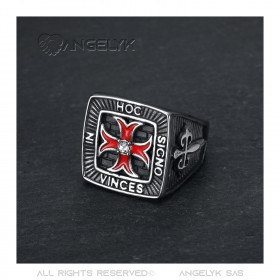 BA0183 BOBIJOO JEWELRY IN HOC SIGNO VINCES Ring mit rotem Pattée-Kreuz Templer