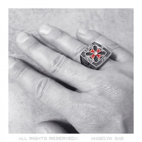 BA0183 BOBIJOO JEWELRY Anillo IN HOC SIGNO VINCES cruz templaria patada roja