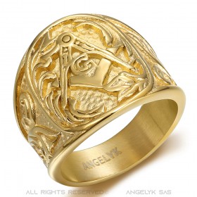 BA0247 BOBIJOO JEWELRY Herren Freimaurer Ring G Siegelring Edelstahl und Gold