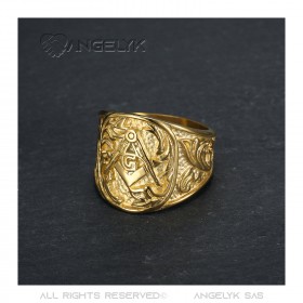 BA0247 BOBIJOO JEWELRY Anillo masón para hombre G Anillo de sello de acero inoxidable y oro